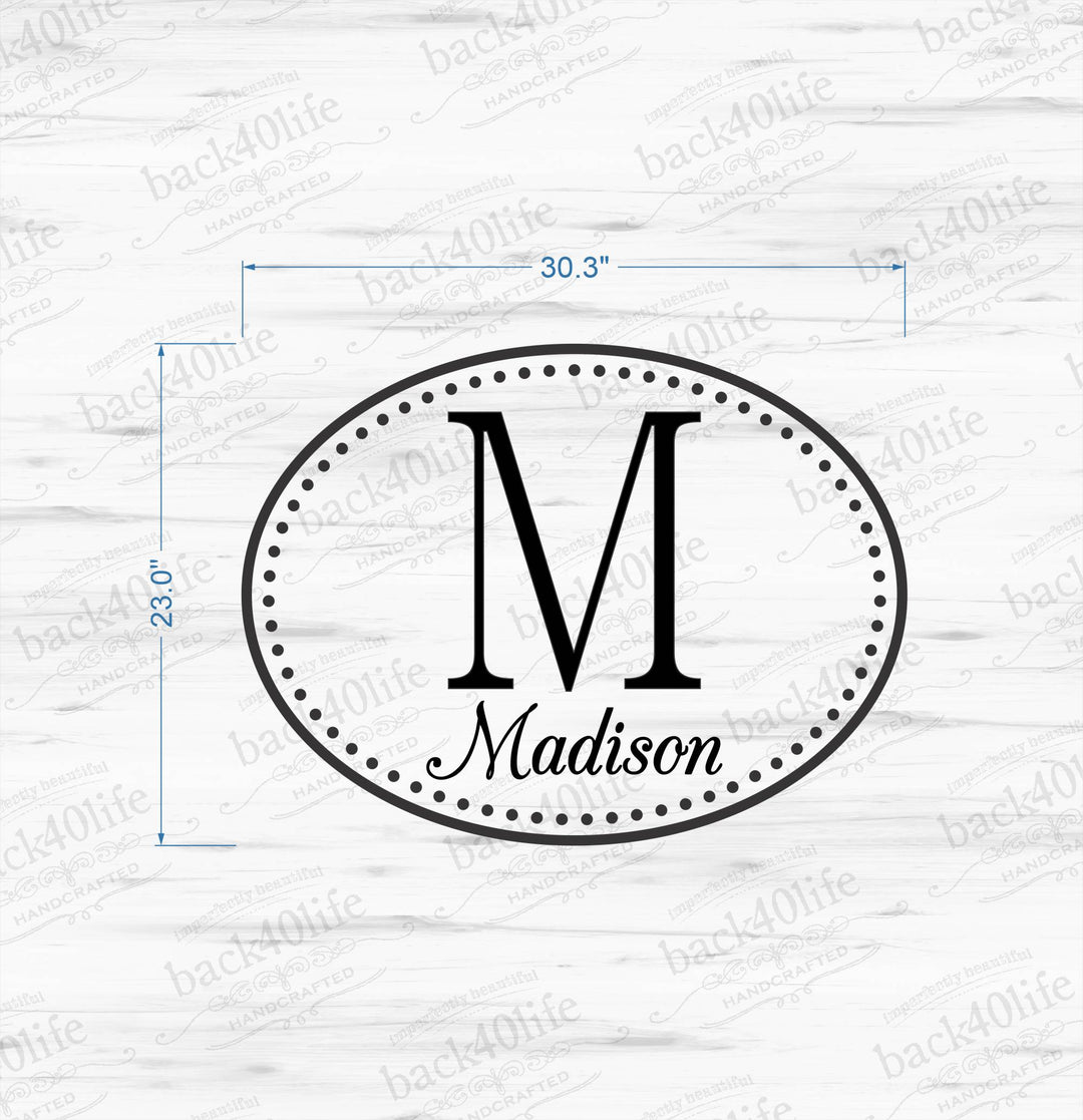 Polka Dot Oval Monogram with Name Vinyl Wall Decal (K-028a)