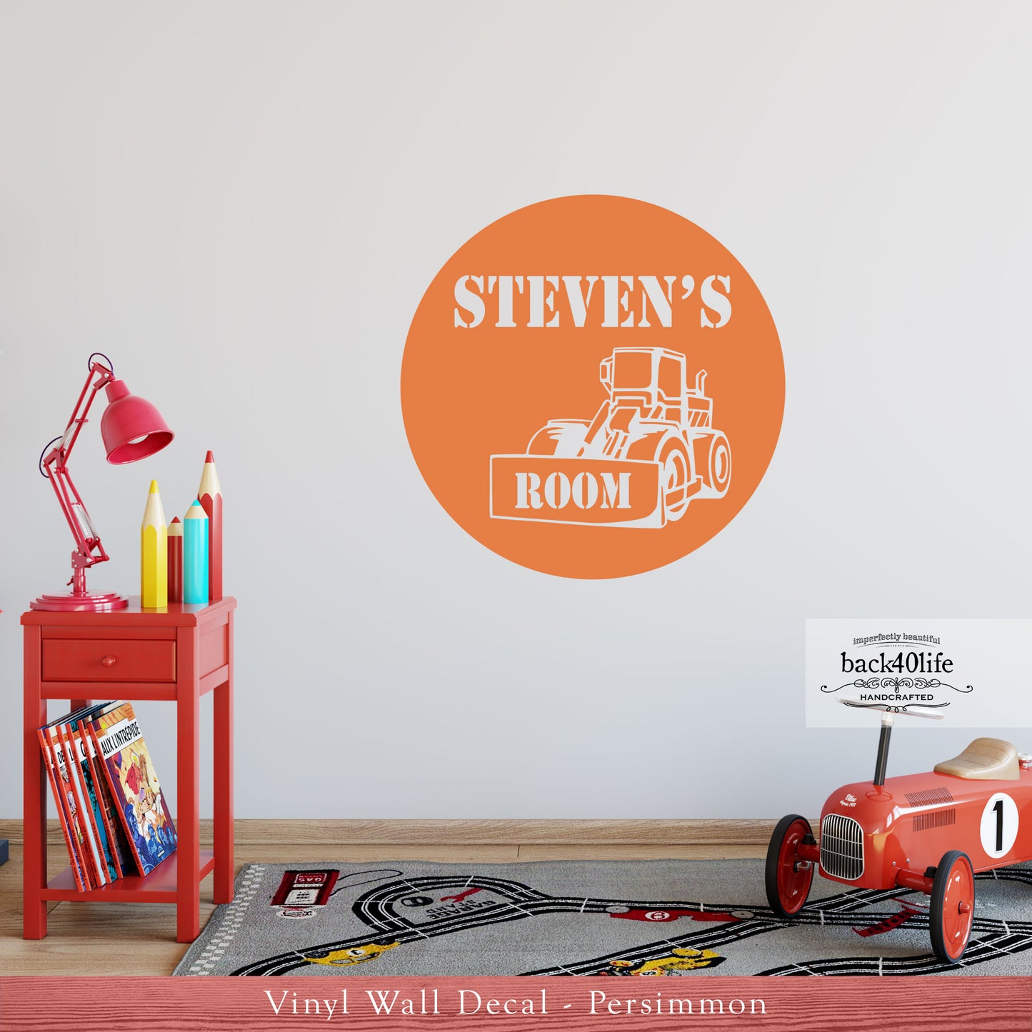 Construction Zone with Name Vinyl Wall Decal (K-045c)