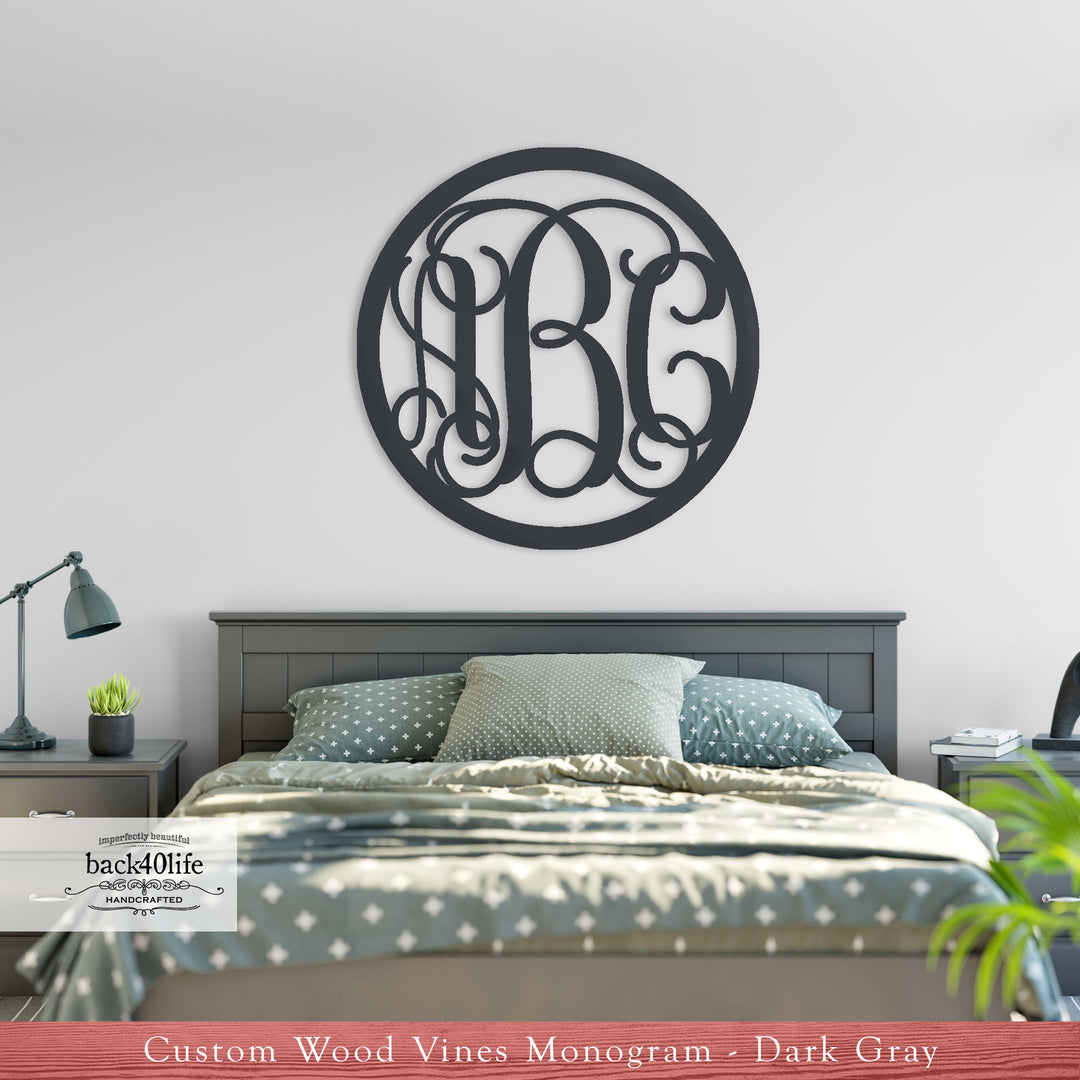 Circle Vine Monogram Unfinished Wood Letters Cutout DIY Decor Nursery (LC-03cst)