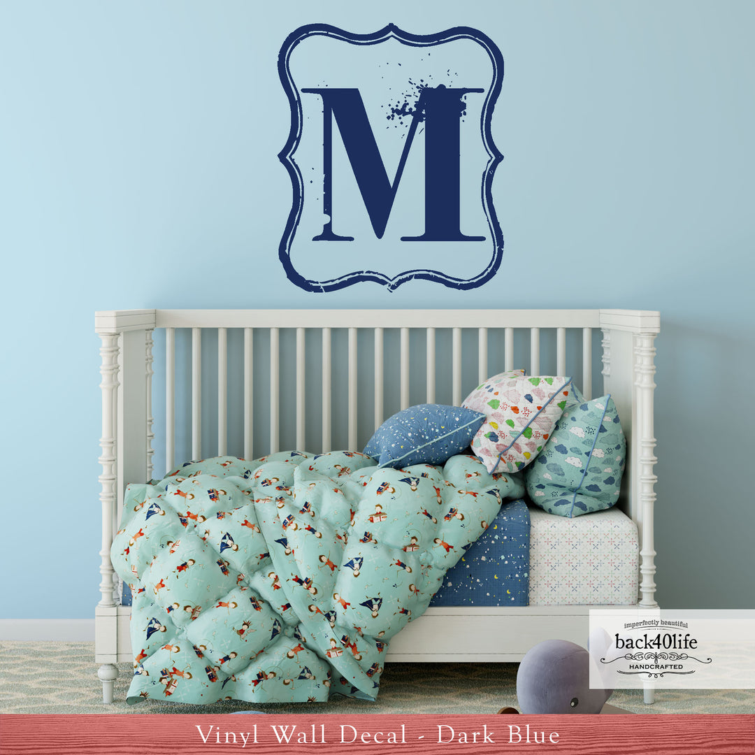 Vintage Inspired Monogram With Established Date Vinyl Wall Decal (M-001)