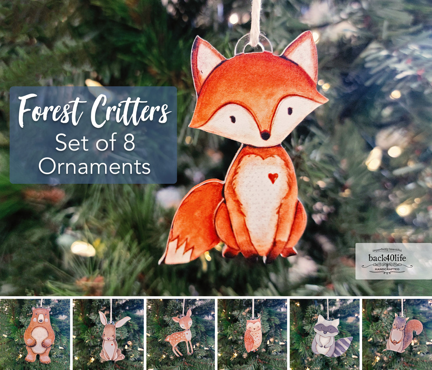 Forest Critter Ornaments | Painted Acrylic Cutout Shapes - Back40Life (PC-001-Orn)