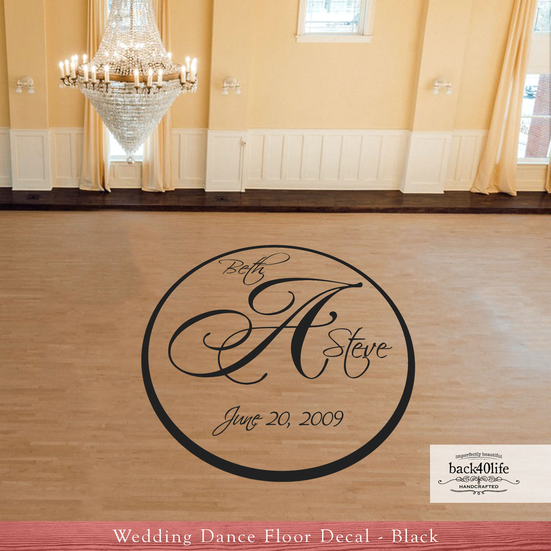 Couple's Monogram Wedding Dance Floor Vinyl Decal (W-001b)