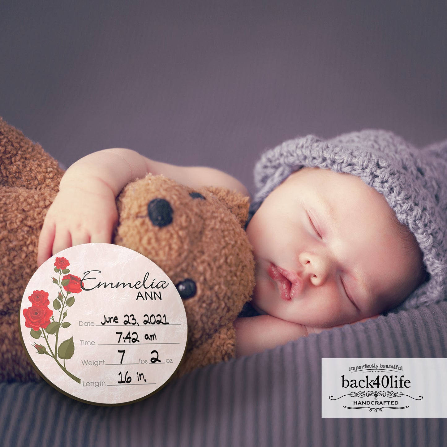 Wooden Birth Stats Picture Prop Sign for Boys and Girls (BST-006) - Back40Life