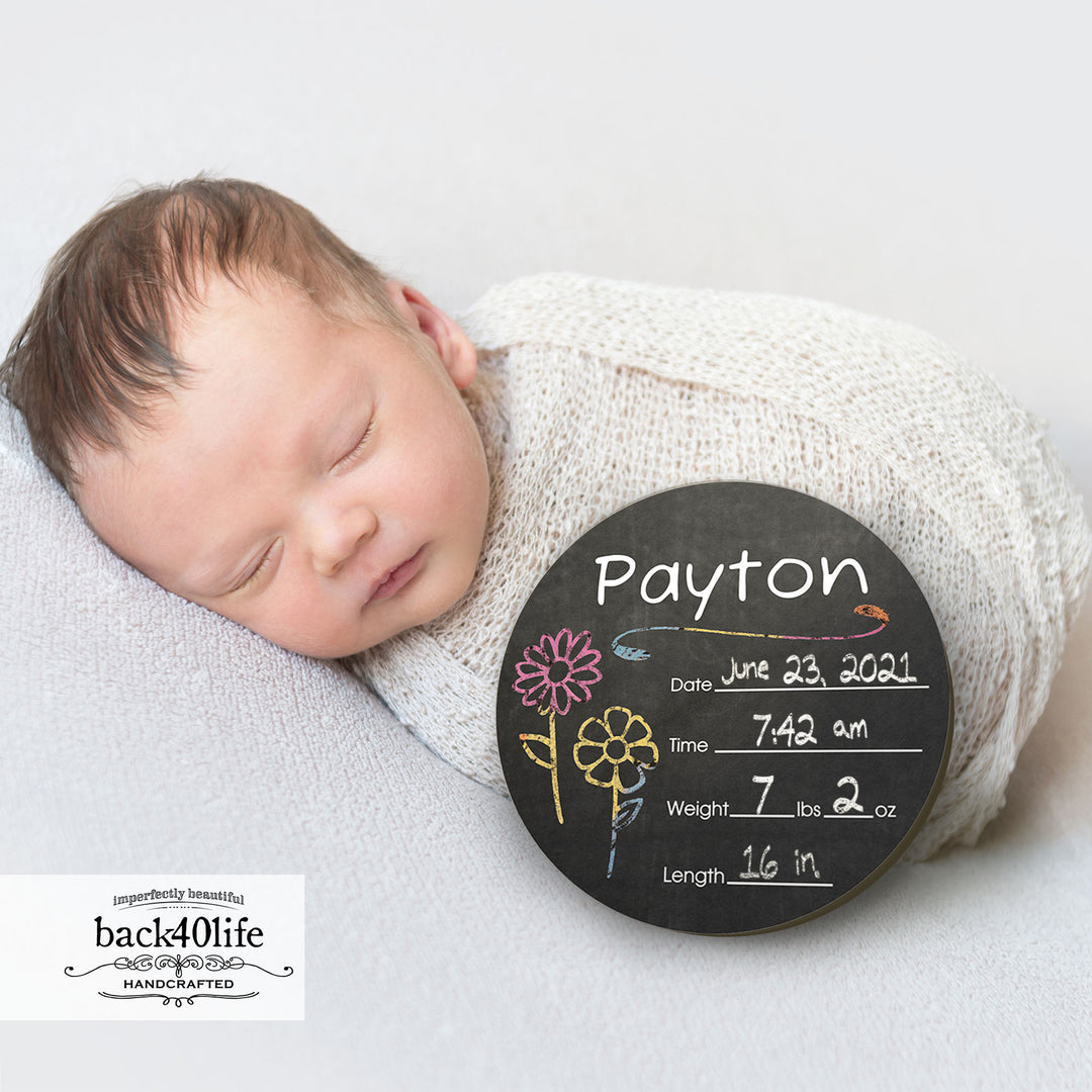 Wooden Birth Stats Picture Prop Sign for Boys and Girls (BST-013) - Back40Life
