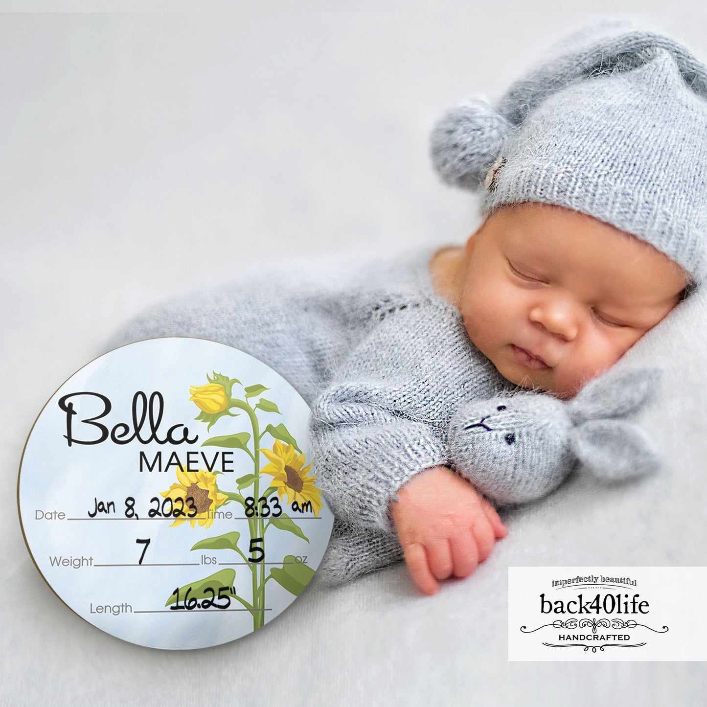 Wooden Birth Stats Picture Prop Sign for Boys and Girls (BST-010) - Back40Life