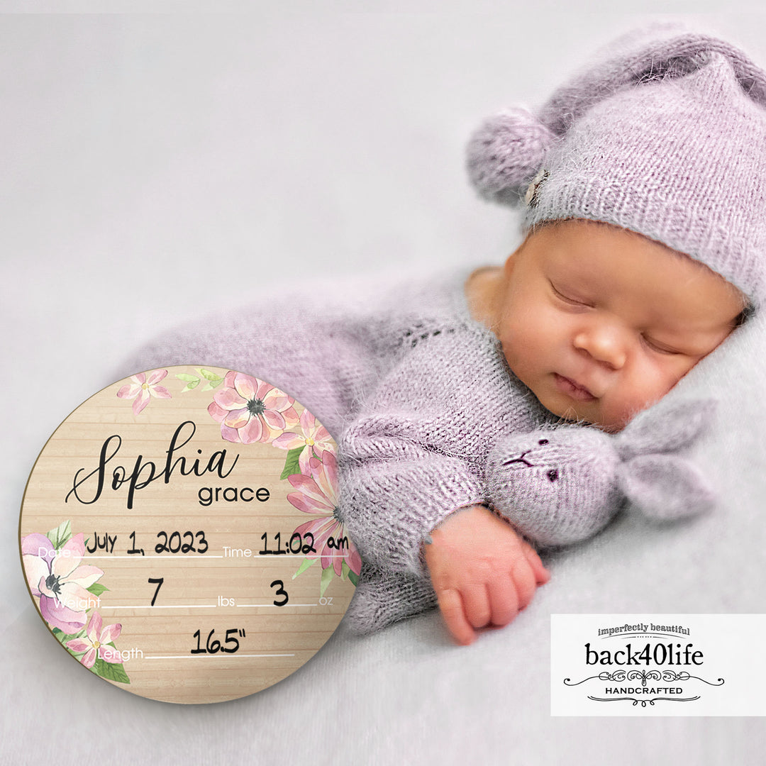 Wooden Birth Stats Picture Prop Sign for Boys and Girls (BST-012) - Back40Life