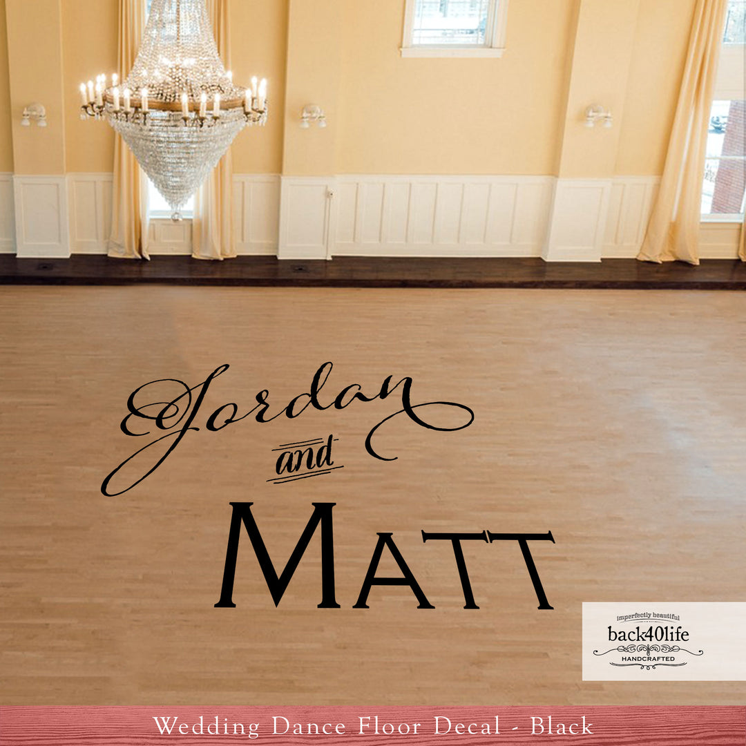Couple's Names Wedding Reception Dance Floor Vinyl Decal (W-004b)