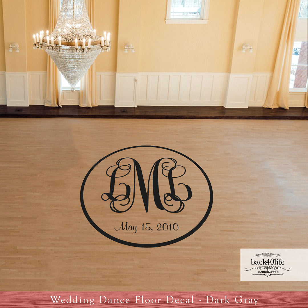 Intertwined Monogram Wedding Reception Dance Floor Vinyl Decal (W-012)