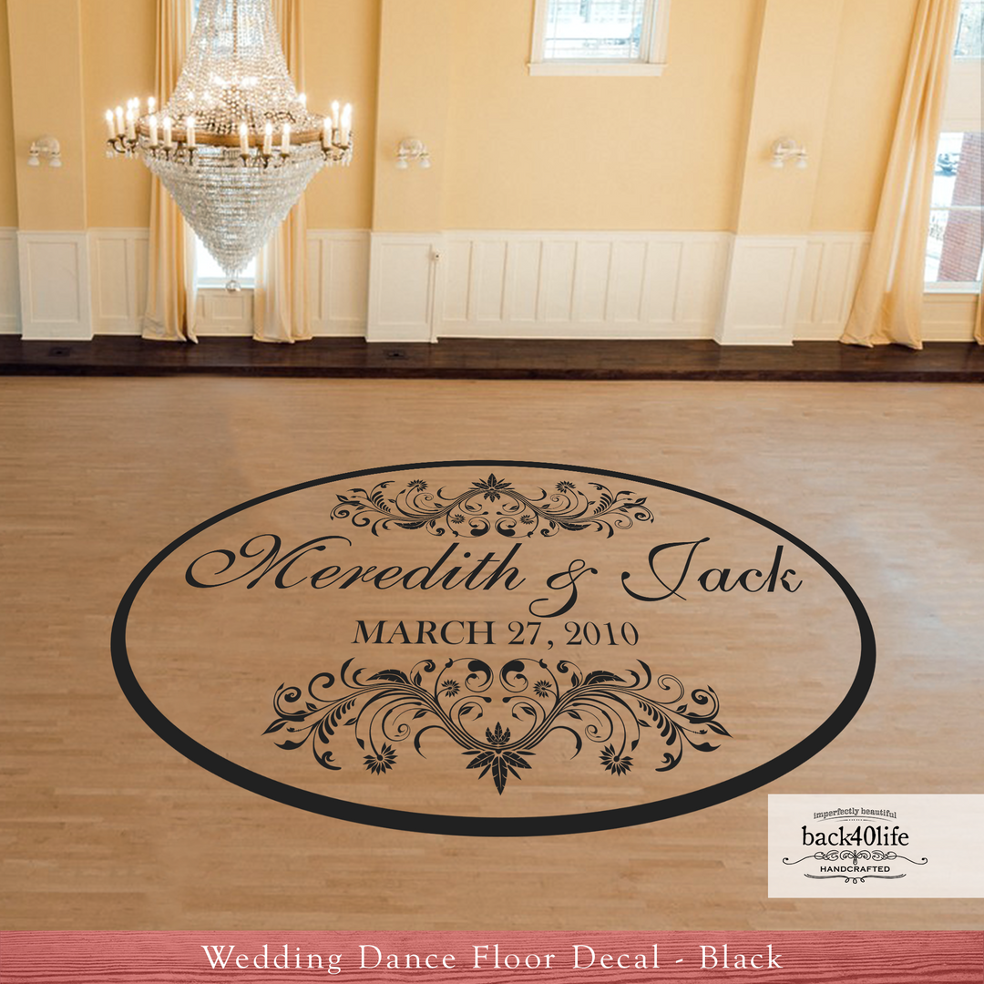 Elegant Oval Wedding Reception Dance Floor Vinyl Decal (W-006)