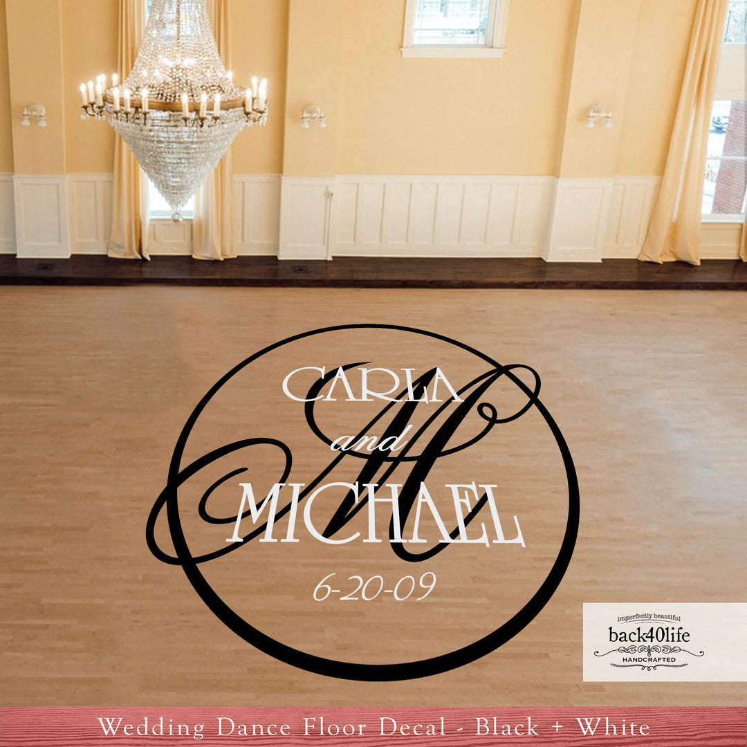 Wedding Monogram Dance Floor Vinyl Decal (W-003b)