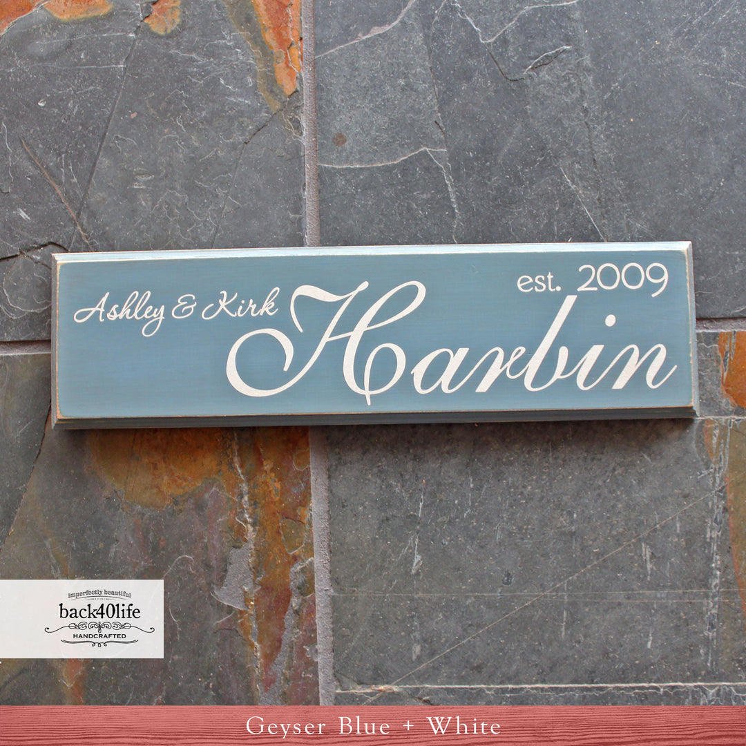 Family Name Established Date Wood Sign - The Harbin (S-006)