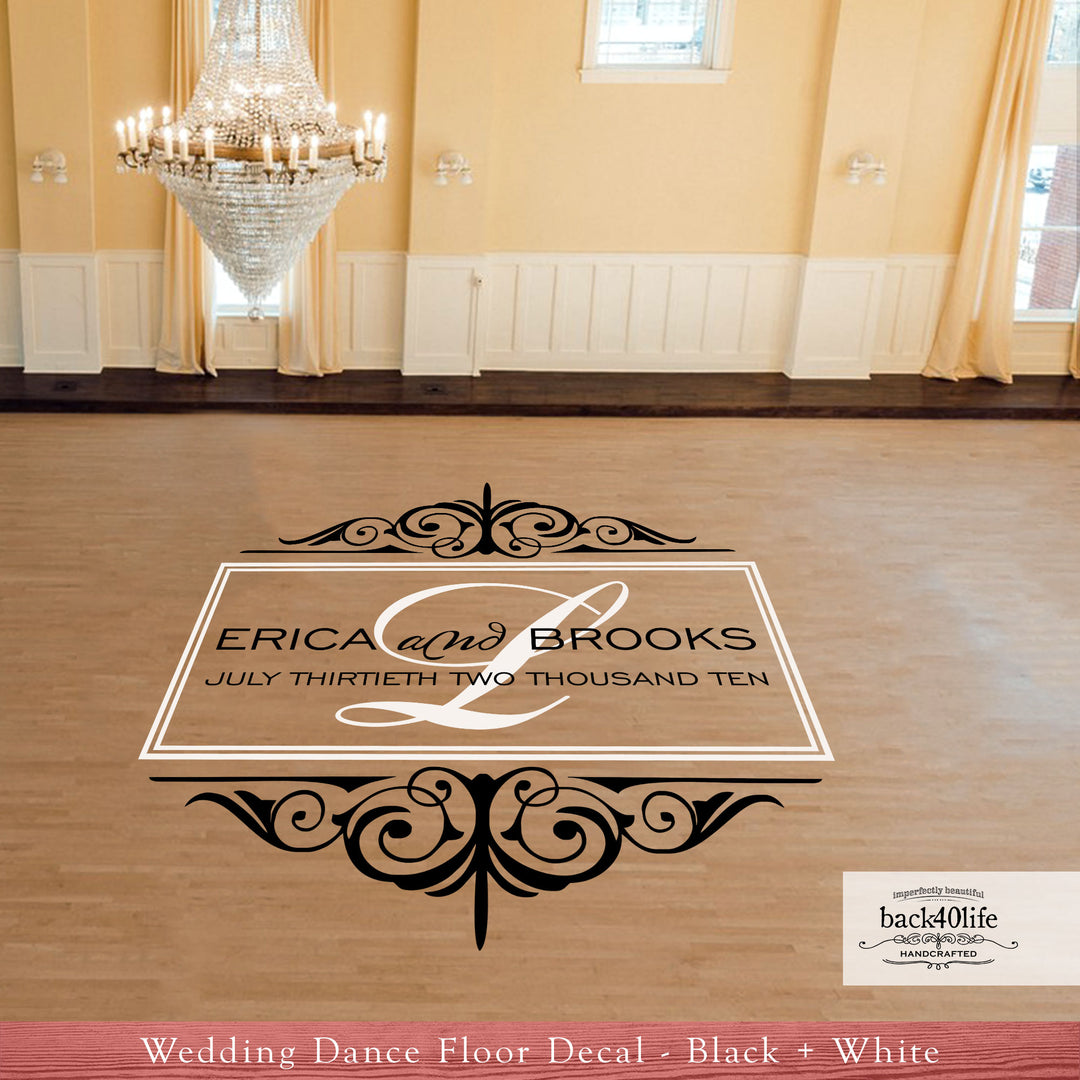 Wedding Reception Dance Floor Vinyl Decal with Elegant Monogram Initial (W-015)