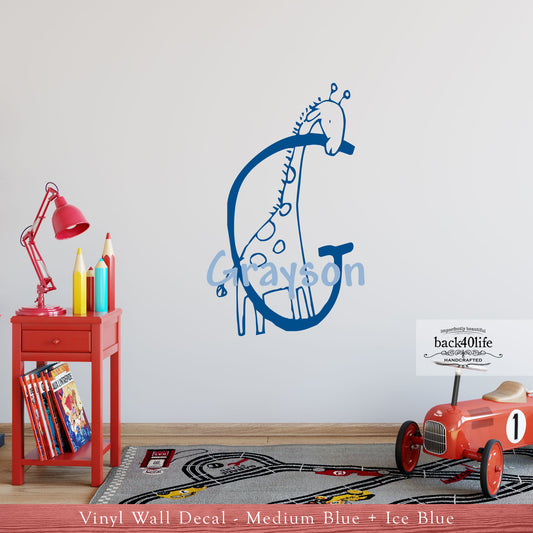 Animal Alphabet Monogram with Name Vinyl Wall Decal (K-018)