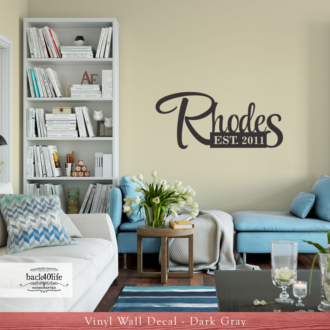 Family Name and Established Date Monogram Vinyl Wall Decal (M-021)