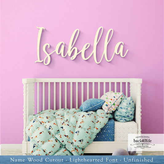 Custom Wooden Name Cutout Sign - Personalized Word Name Phrase Cutout for Boys and Girls (Lighthearted Font) | Back40Life