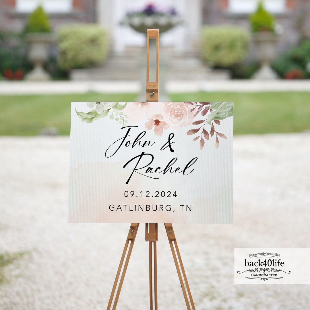 Wedding Directional Sign with Couples Names Parking Ceremony Reception (W-112-C)