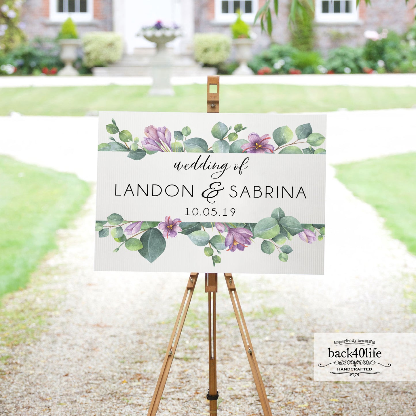 Wedding Directional Sign with Couples Names Parking Ceremony Reception (W-020j)