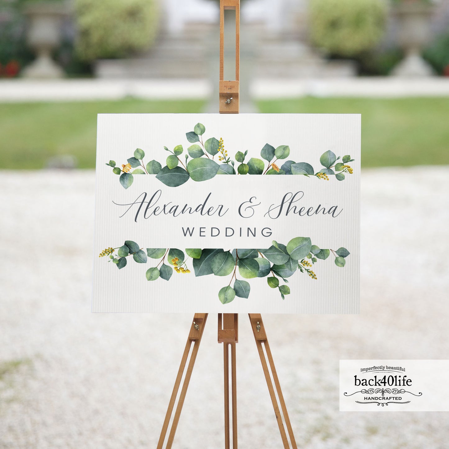 Wedding Directional Sign with Couples Names Parking Ceremony Reception (W-020i)