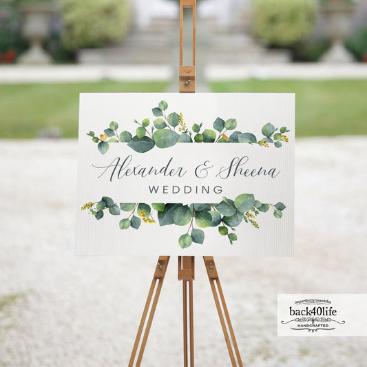 Wedding Directional Sign with Couples Names Parking Ceremony Reception (W-020i)