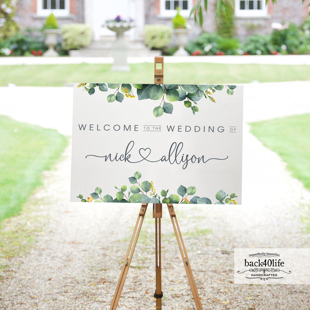 Wedding Directional Sign with Couples Names Parking Ceremony Reception (W-112-D)