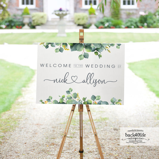 Wedding Directional Sign with Couples Names Parking Ceremony Reception (W-020f)