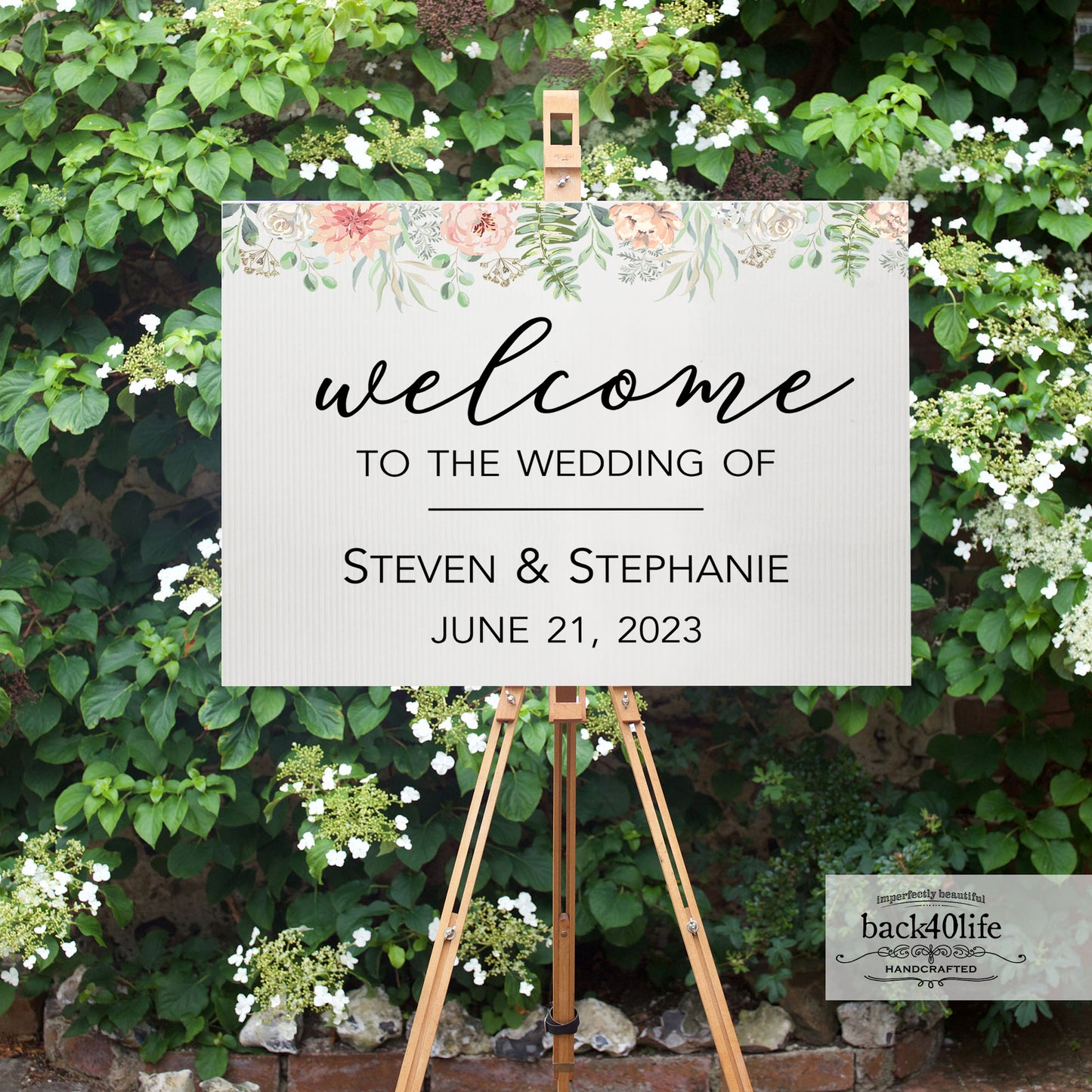 Wedding Directional Sign with Couples Names Parking Ceremony Reception (W-020d)