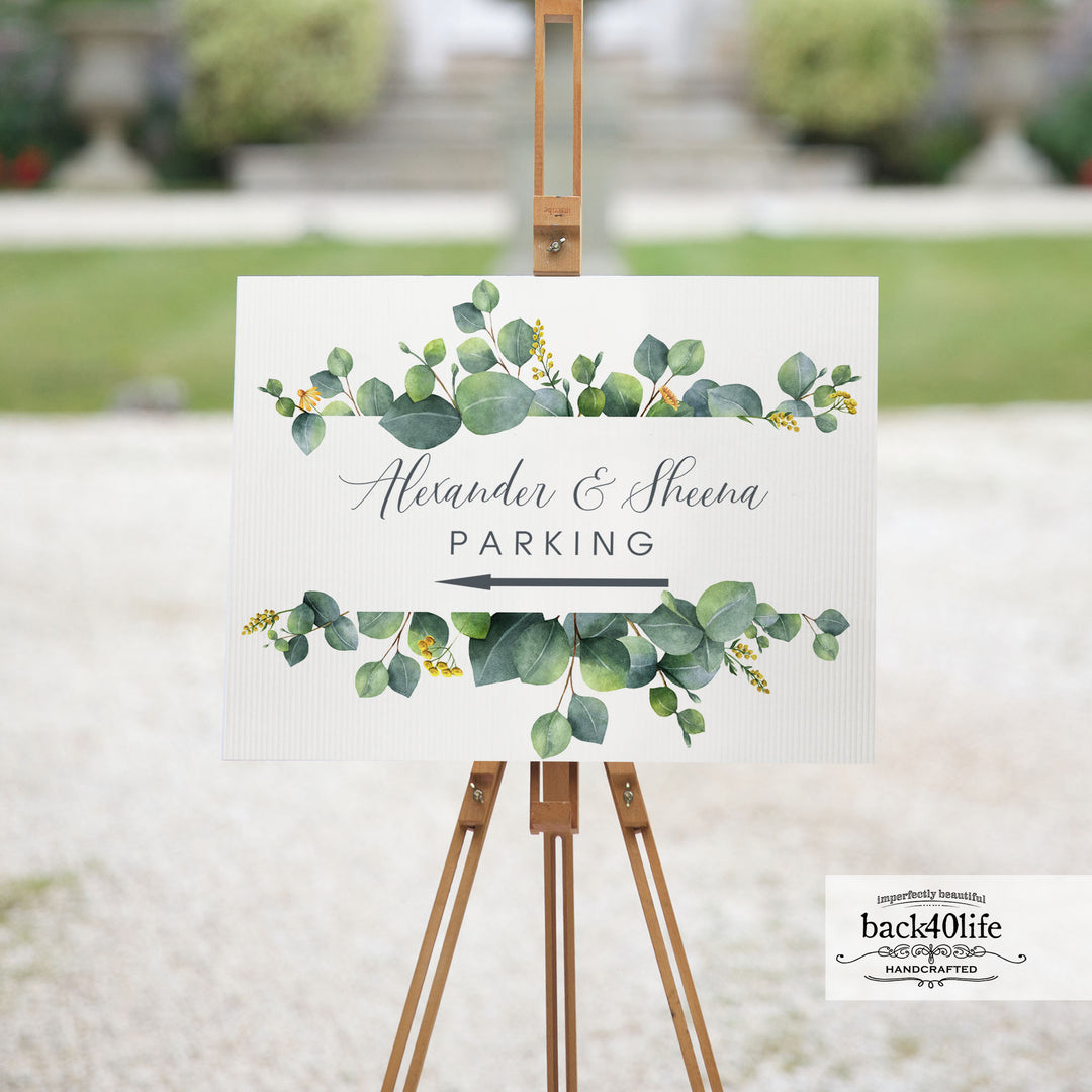 Wedding Directional Sign with Couples Names Parking Ceremony Reception (W-112-G)