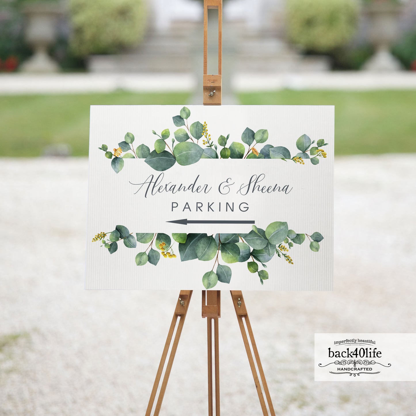 Wedding Directional Sign with Couples Names Parking Ceremony Reception (W-020i)