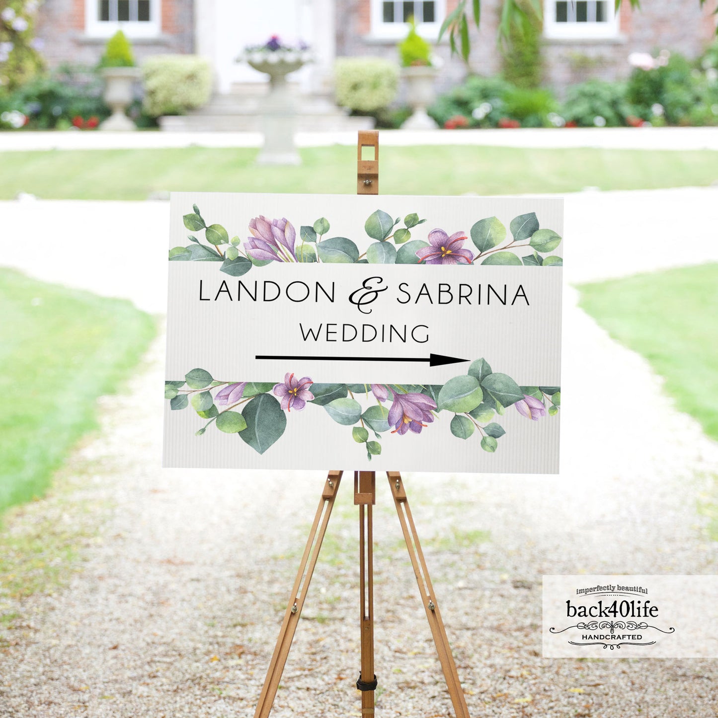 Wedding Directional Sign with Couples Names Parking Ceremony Reception (W-020j)