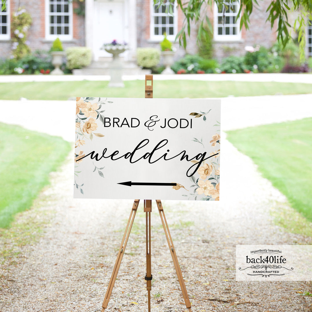 Wedding Directional Sign with Couples Names Parking Ceremony Reception (W-112-A)
