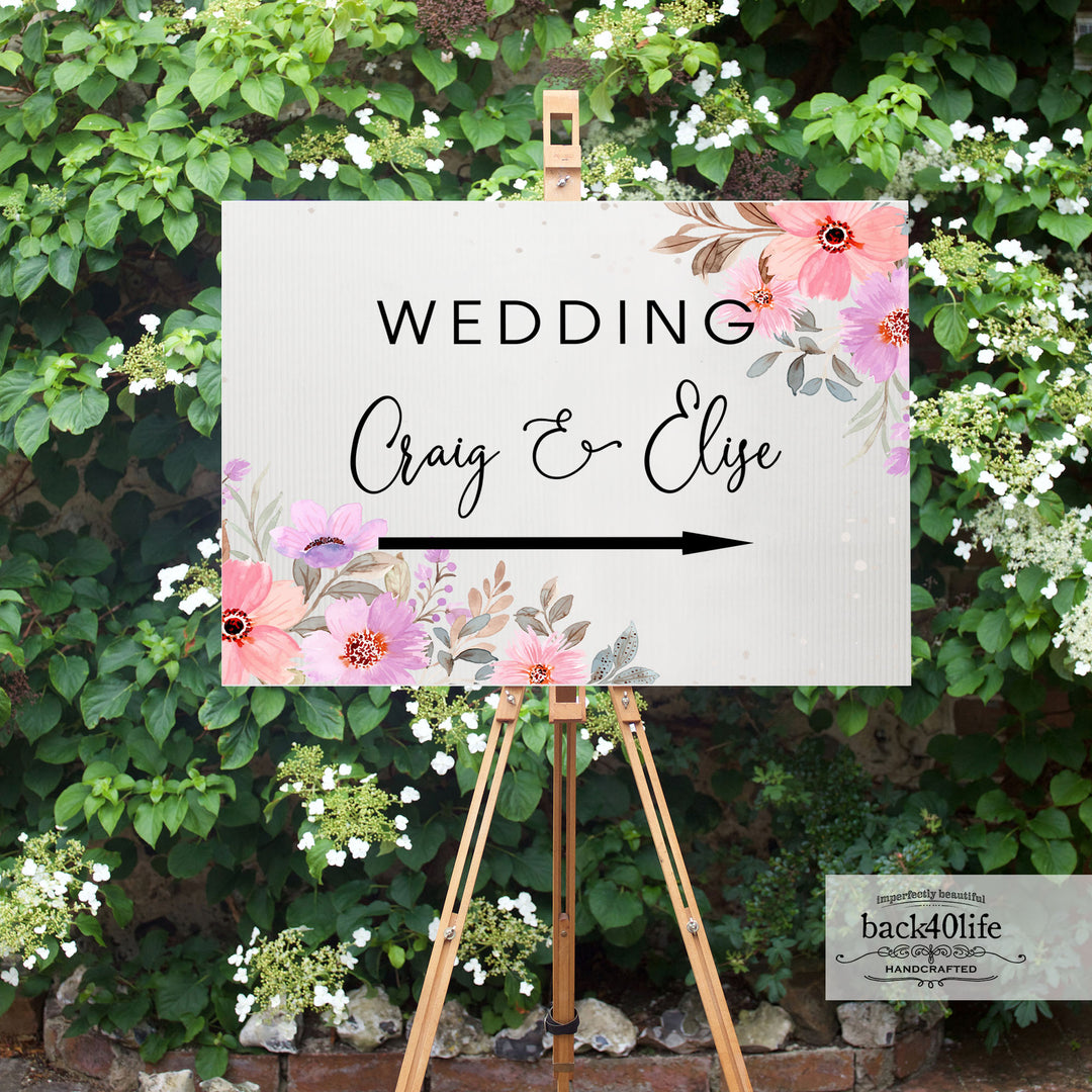 Wedding Directional Sign with Couples Names Parking Ceremony Reception (W-112-F)