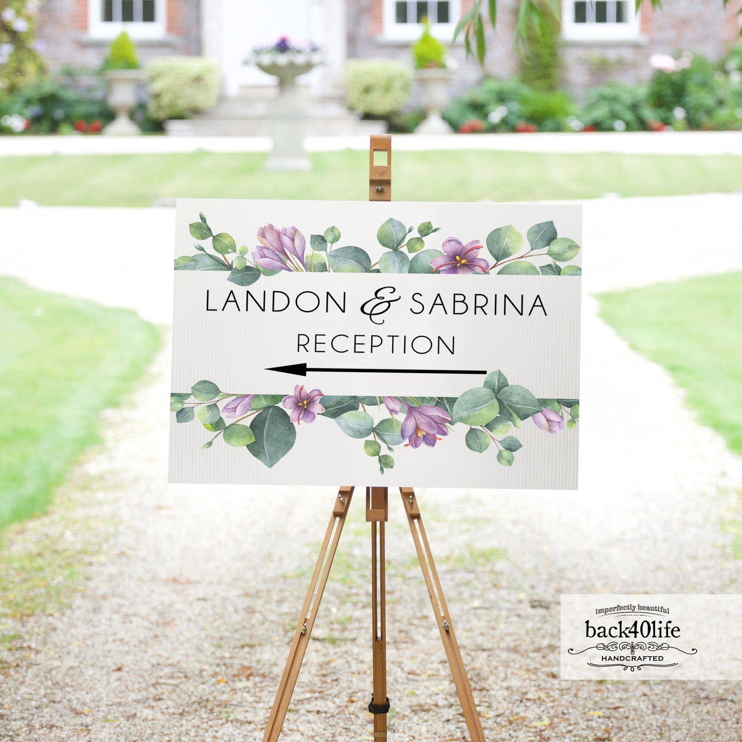 Wedding Directional Sign with Couples Names Parking Ceremony Reception (W-020j)