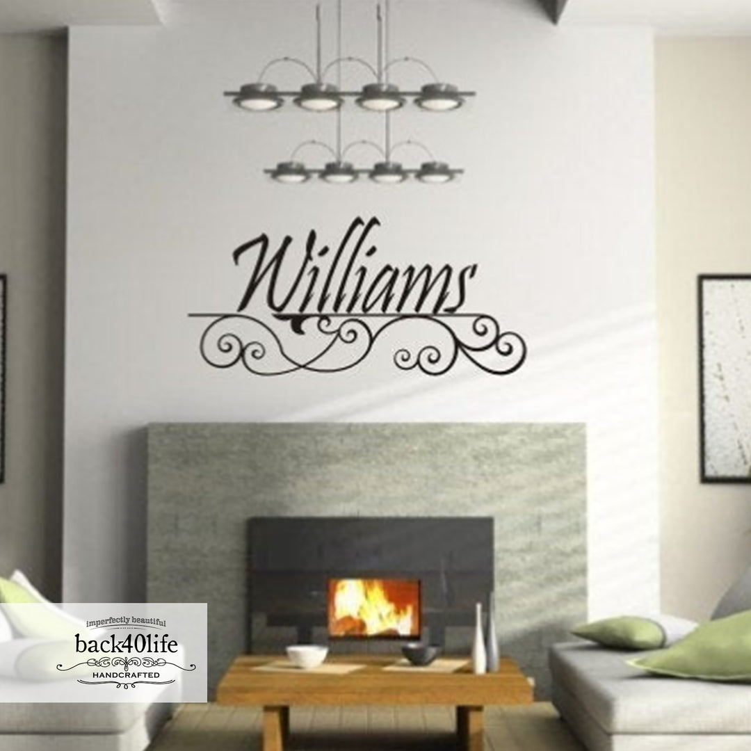 Family Name Wrought Iron Vinyl Wall Decal (M-003)