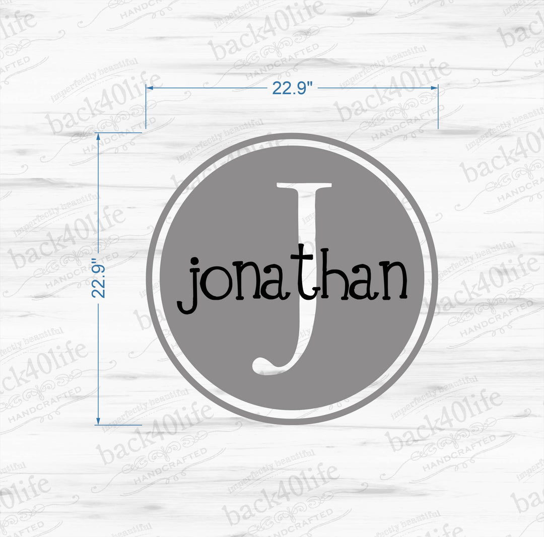 Kids Name with Monogram Double Circle Vinyl Wall Decal (M-012)