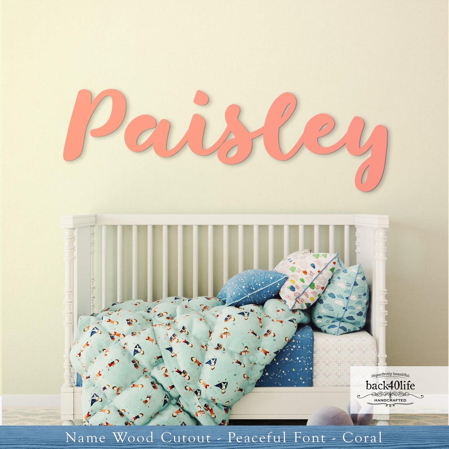 Custom Wooden Name Cutout Sign - Personalized Word Name Phrase Cutout for Boys and Girls (Peaceful Font) | Back40Life