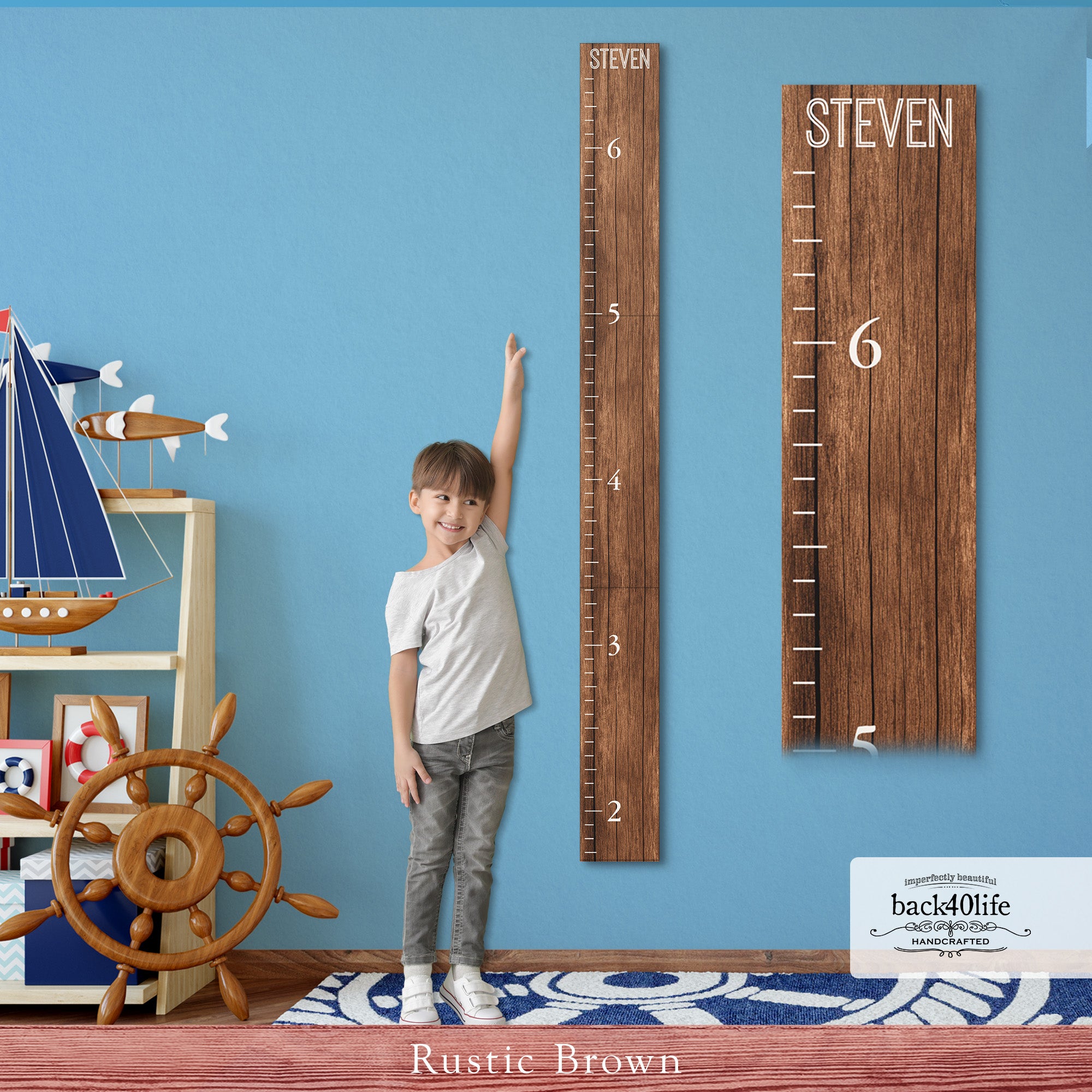 Farmhouse Style Segmented Wooden Kids Growth Chart Ruler for Boys and Girls (GC-3P-BMK) Benchmark - Back40Life