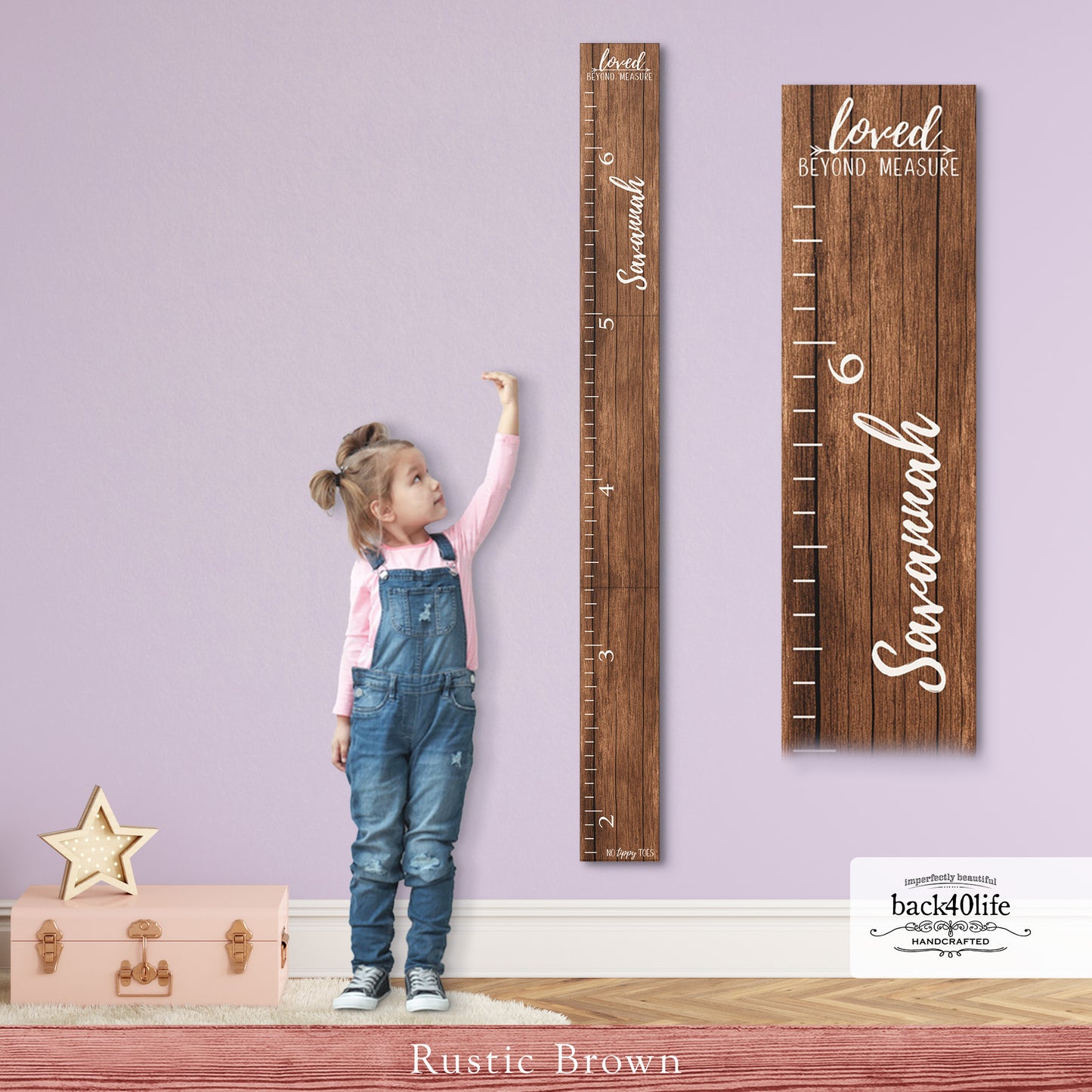 Personalized Wooden Kids Growth Chart - Height Ruler for Boys Girls Size Measuring Stick Family Name - Custom Ruler Gift Children GC-NTT-3P No Tippy Toes