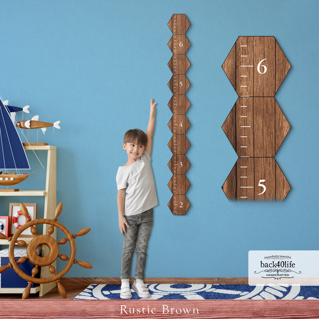 Personalized Wooden Kids Growth Chart - Height Ruler for Boys Girls Size Measuring Stick Family Name - Custom Ruler Gift Children GC-HEX-BMK Hexagon Benchmark