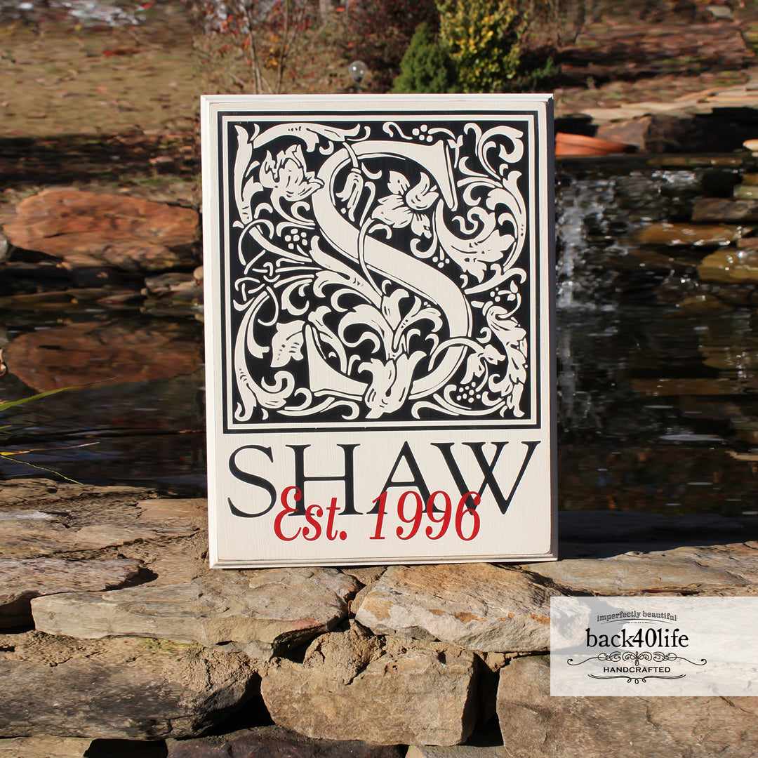 Embellished Block Monogram Wood Sign - The Shaw (S-002)