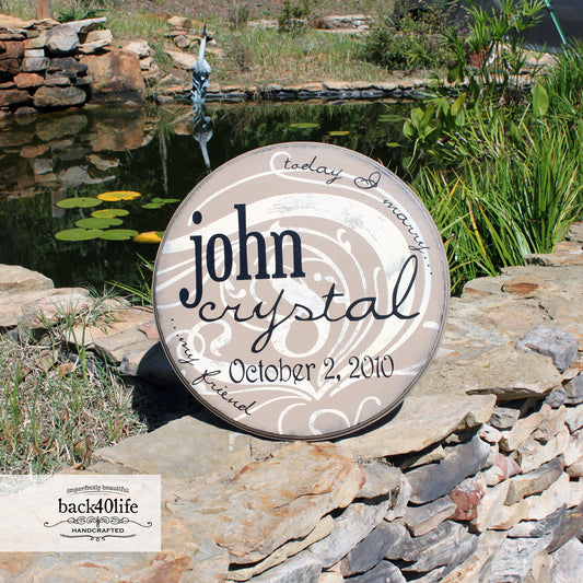 Round Wedding or Family Painted Wood Sign - The Scott & Rachel (S-010)