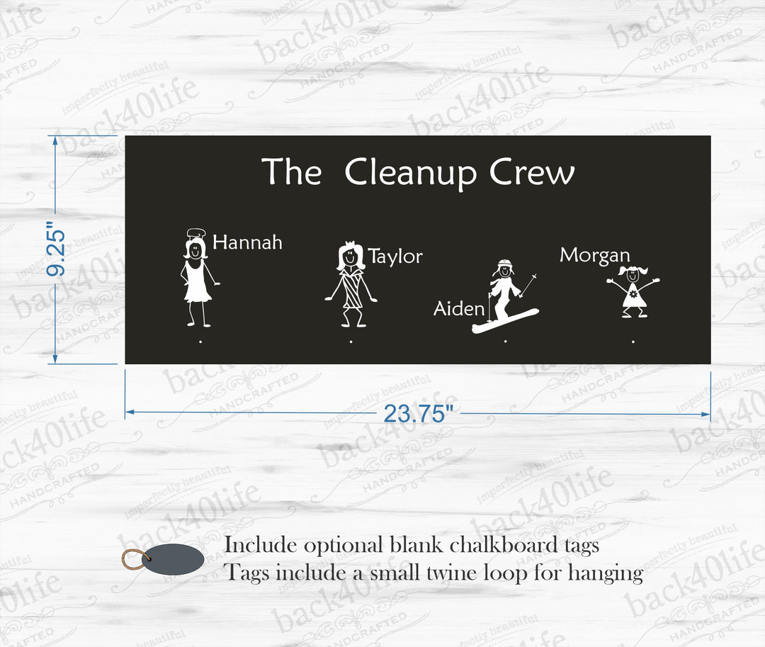 Family Chore Chart with Personalized Stick Figures - Painted Wood Sign (S-014a)