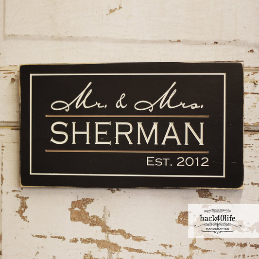 Family Name and Date Wood Sign - The Hendricks (S-028)
