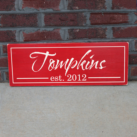 Family Name with Established Date Wood Sign - The Tompkins (S-033)