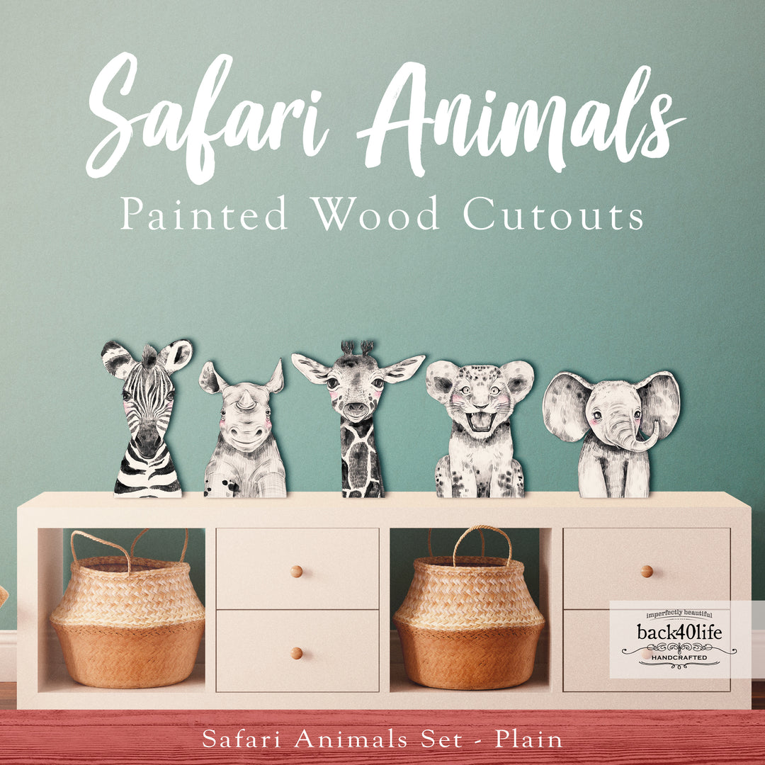 Safari Baby Animals | Set of Painted Wooden Cutout Shapes - Back40Life (PC-002-Safari-Set)