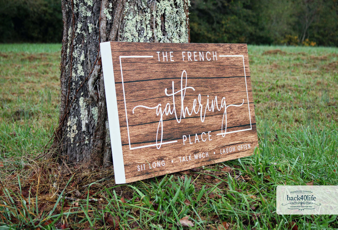 The Gathering Place Personalized Framed Wood Sign (S-106)