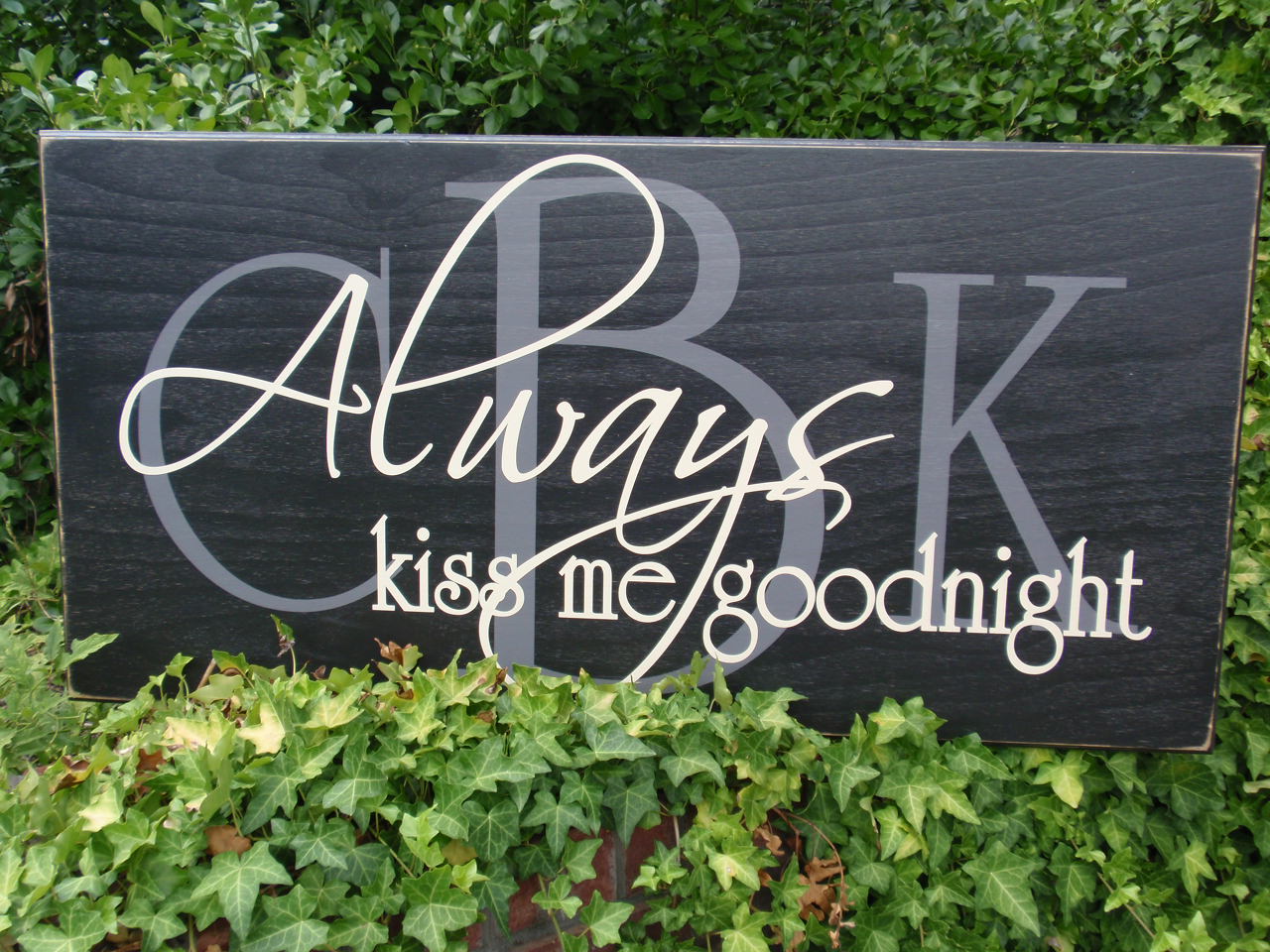 Always Kiss Me Goodnight with Monogram Initials Painted Wood Sign (S-004c)