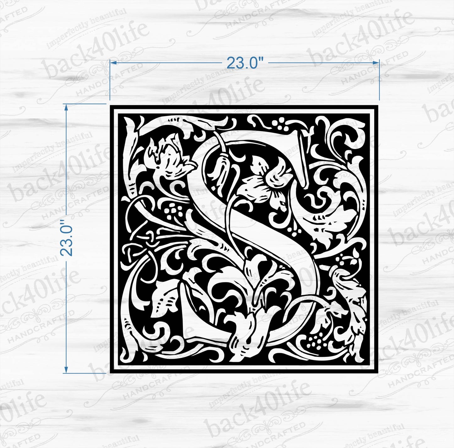 Fancy Scrollwork Monogram Vinyl Wall Decal (S-002d)