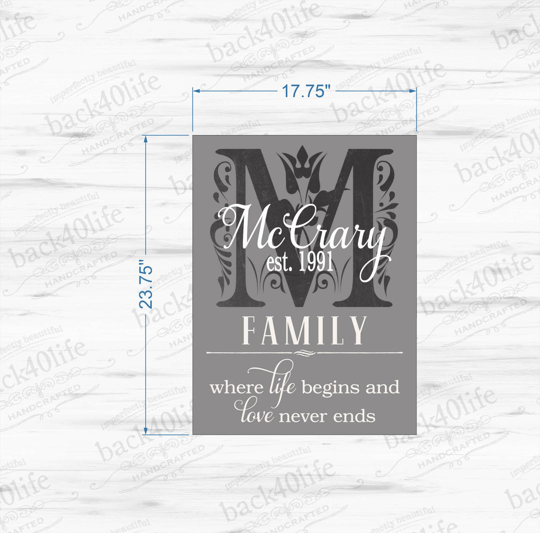 Family Name with Monogram Wood Sign - The McCrary (S-040)