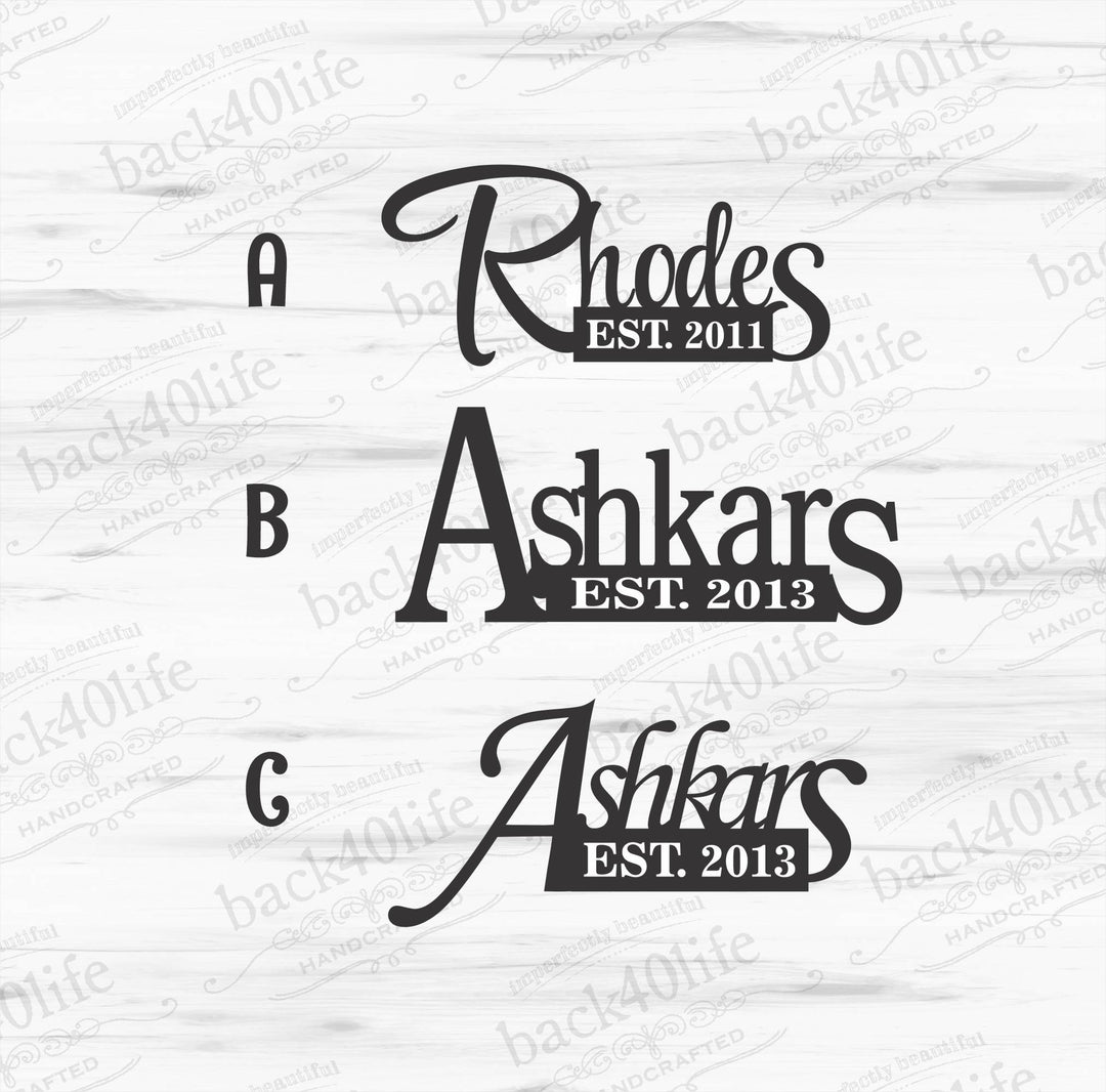 Family Name and Established Date Monogram Vinyl Wall Decal (M-021)
