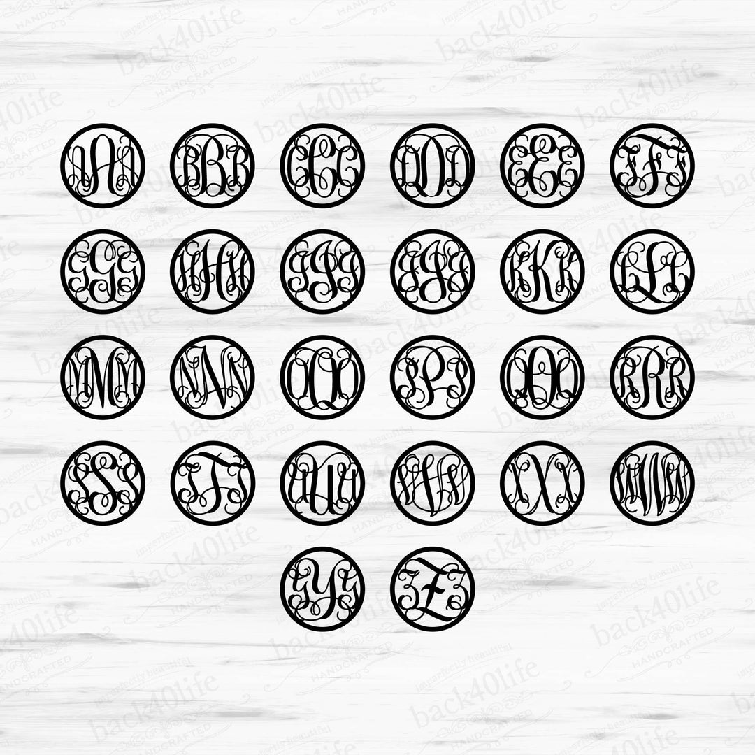 Circle Vine Monogram Unfinished Wood Letters Cutout DIY Decor Nursery (LC-03cst)